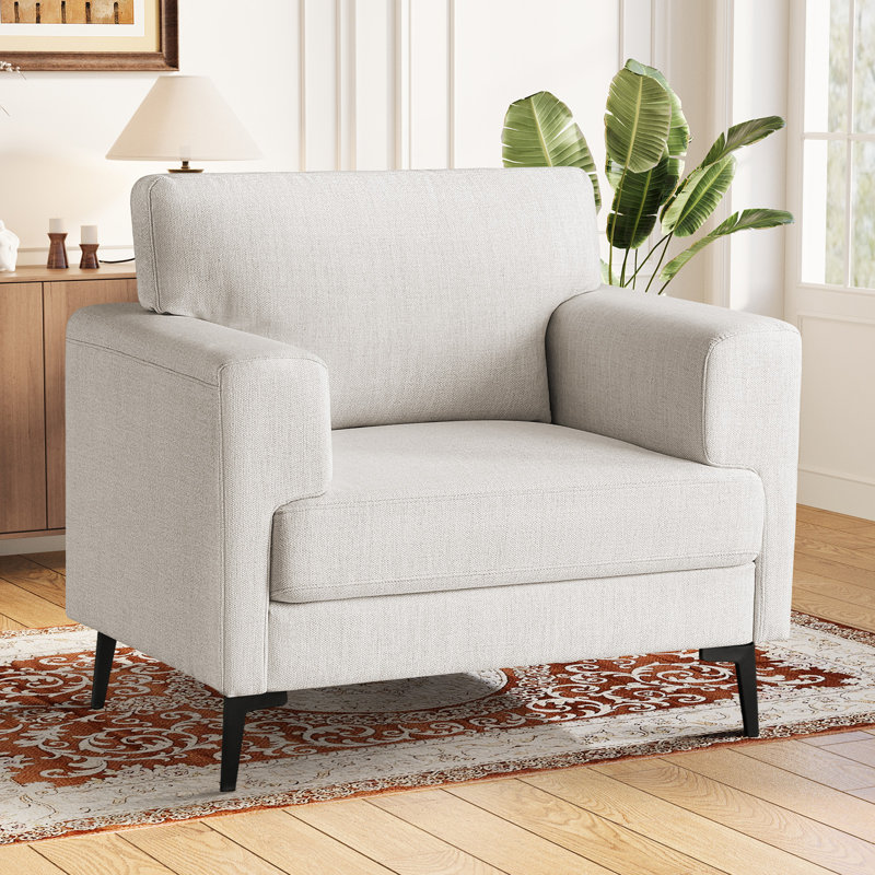 Fauteuil club en lin Blannie, Mélange de polyester ivoire