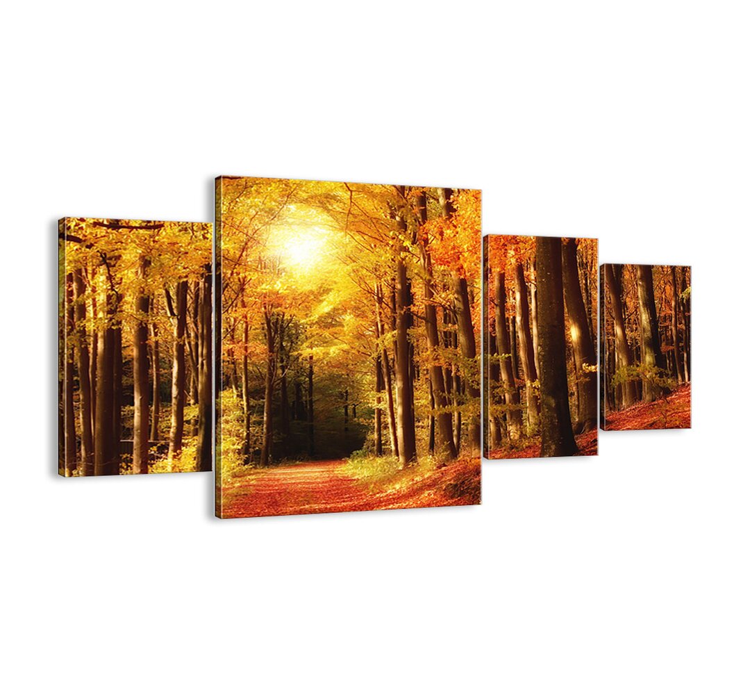 4-tlg. Leinwandbilder-Set - Fotografie „Golden Autumn on a Forest Road”