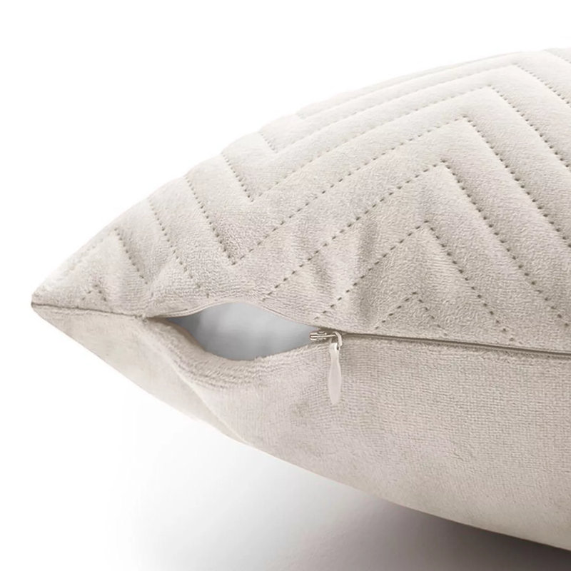 Luxury Chevron Embossed Quilted Pattern Velvet Cushion Cover Set (4-Pack) - Soft Throw Cushion Cover for Home Décor, Beige