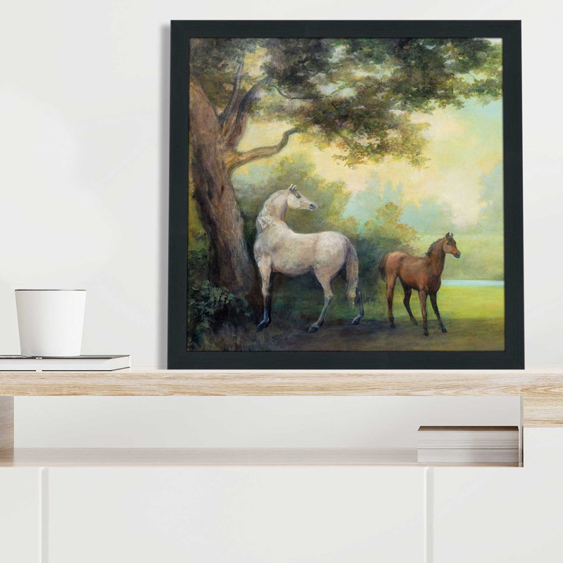 «Near the pasture» - Peinture, L 31,5 po x H 31,5 po, Cadre noir