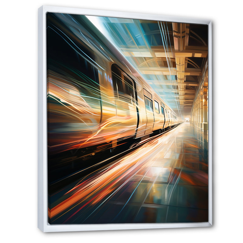" Train Luminous Trail Lights I ", 20" H x 12" W x 1" D, White Floater Framed