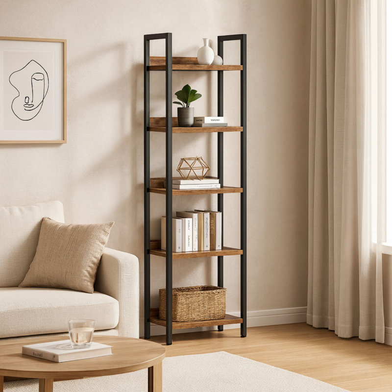 5 Tier Bookshelves, Brown, Brown