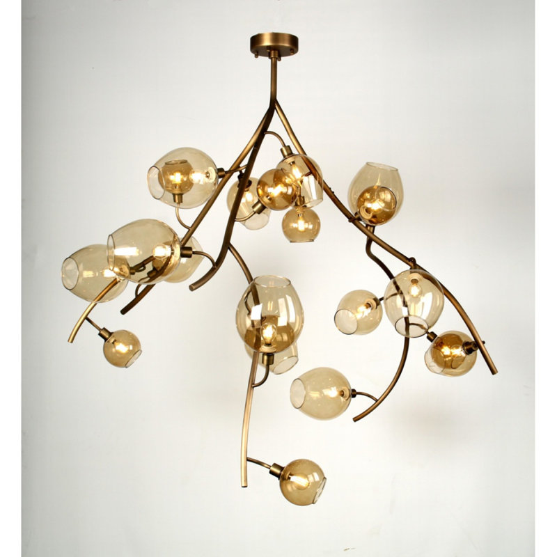 Wineroy, grappe de branches, art déco Alan Mizrahi, Couleurs de l'aurore, Or satiné, 64" Wide x 38 Depth x 102" Height