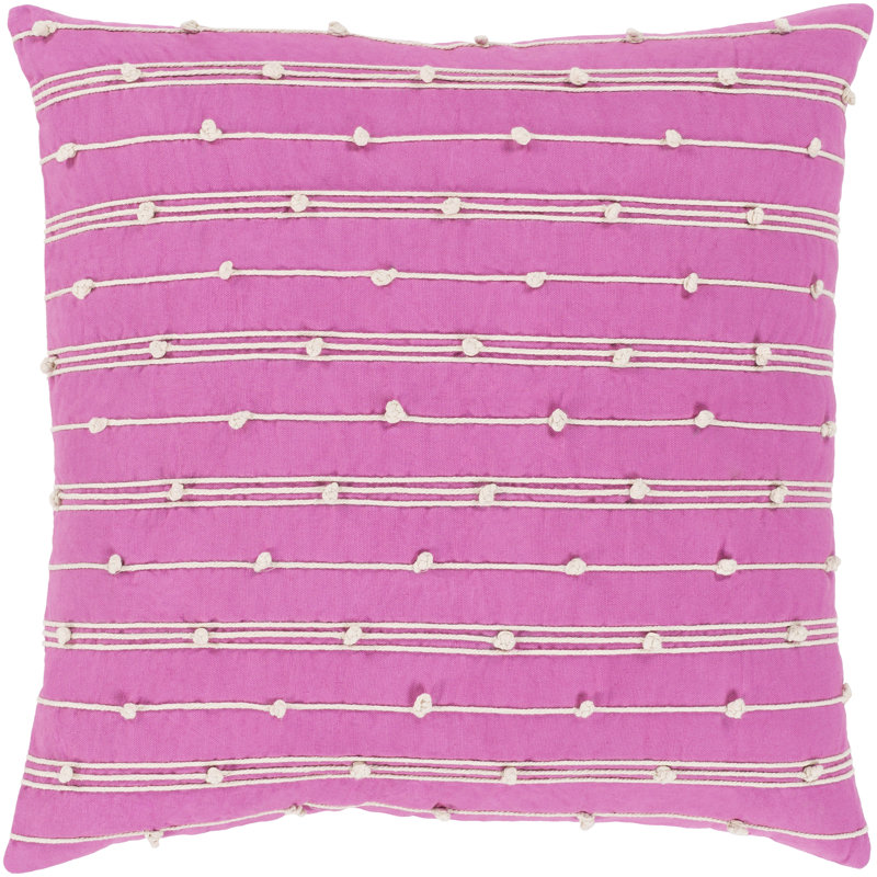 Accretion Embroidered Cotton Pillow Cover, 22" H x 22" W x 4.5" D, Pink, Down Fill
