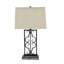 Lampe de table industrielle 29 po Dandridge, abat-jour en lin, base piédestal empilée, noir