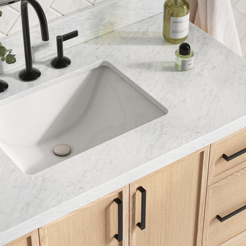 Meuble-lavabo rectangulaire simple 43 po avec comptoir en marbre de Carrare italien Ariel Kelly, Chêne