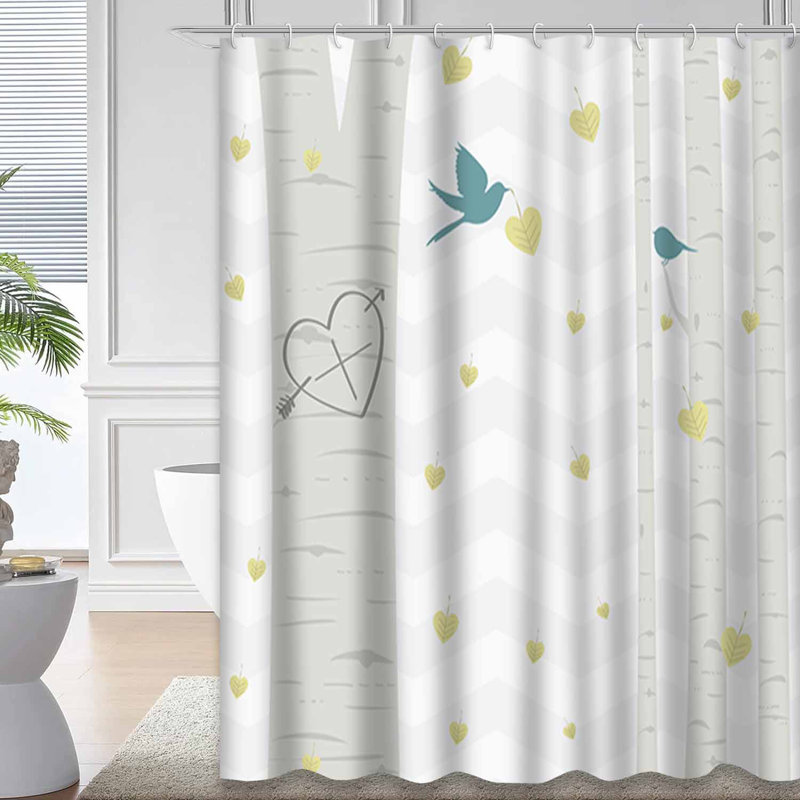 Nature Love Heart Aspen Tree Yellow Shower Curtain with 12 Hooks, L 72 po x l 78 po