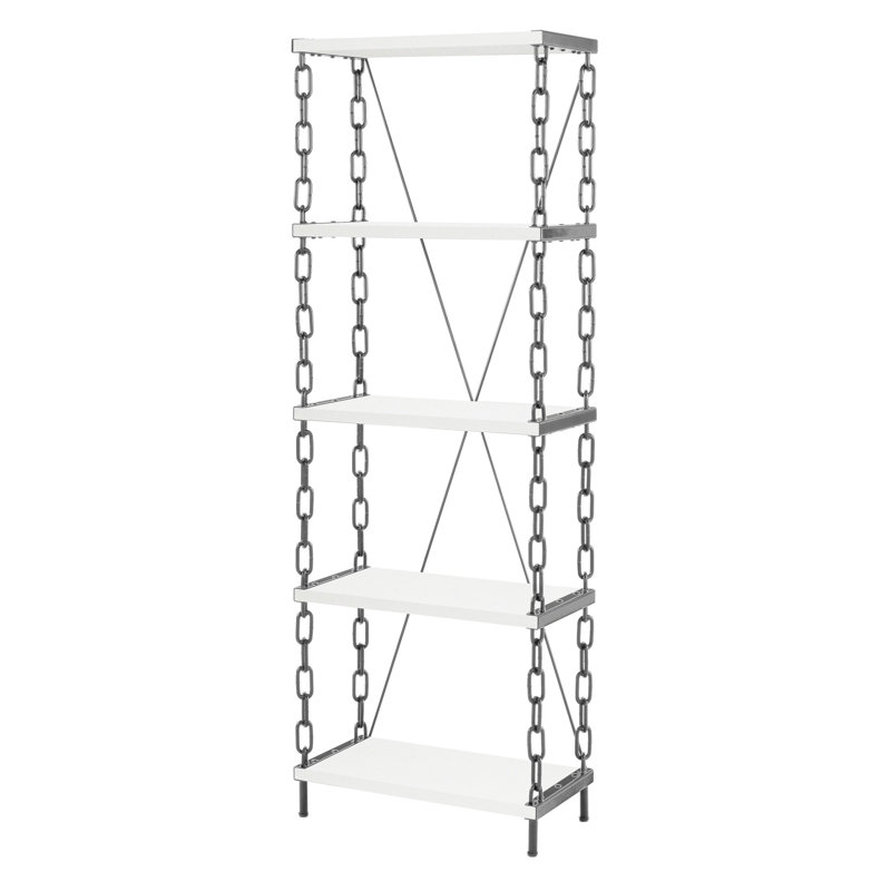 Bibliothèque contemporaine de style industriel noir / blanc avec 5 tablettes en bois franc d'ingénierie pour toute bibliothèque