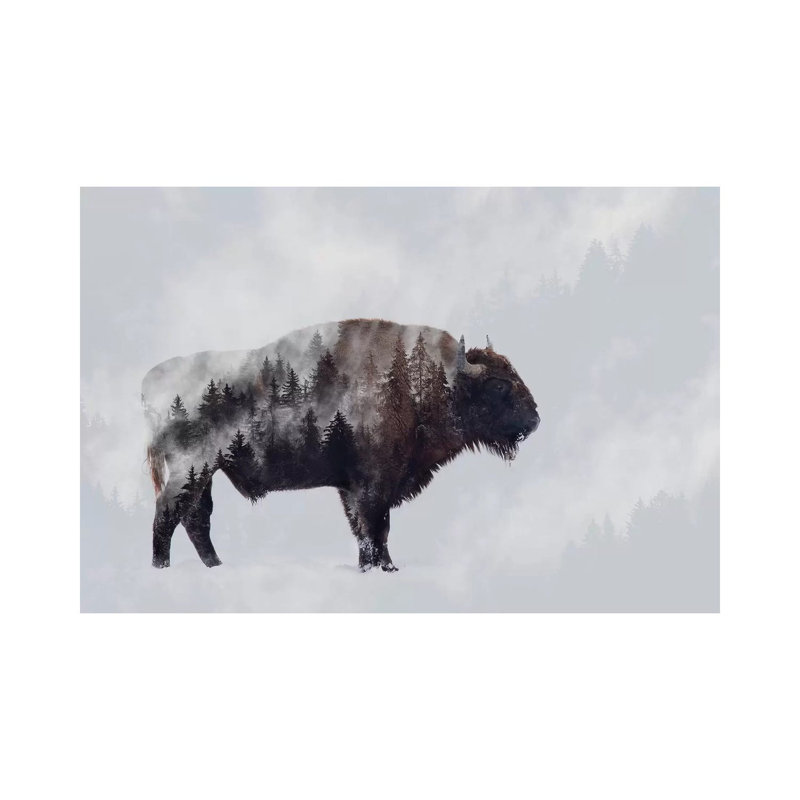 Bison - Double Exposure 1 Piece Wrapped Canvas Wall Art