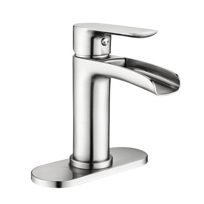 Robinet cascade en nickel brossé pour lavabo de salle de bain - poignée simple avec plaque de pont et trop-plein