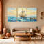 Nautique et plage, voilier sur l'océan au coucher du soleil avec quai, ensemble de 3 impressions sur toile-1152018480