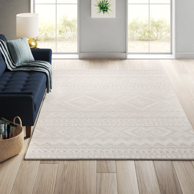 Kyndall Southwestern Handmade Tufted Wool Light Gray/Ivory Area Rug