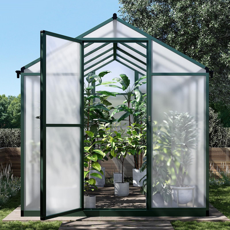 Green 6x10 FT Polycarbonate and Aluminum Outdoor Greenhouse