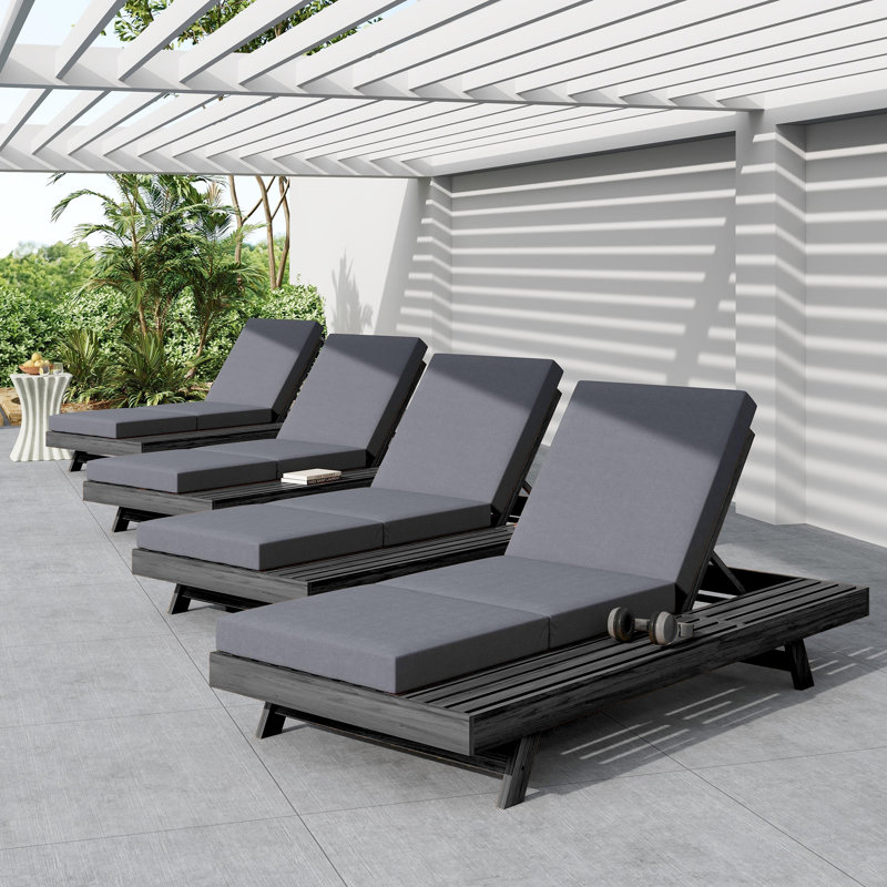 Ensemble de méridienne en bois massif d'acacia avec dossier réglable et coussin triple, Noir