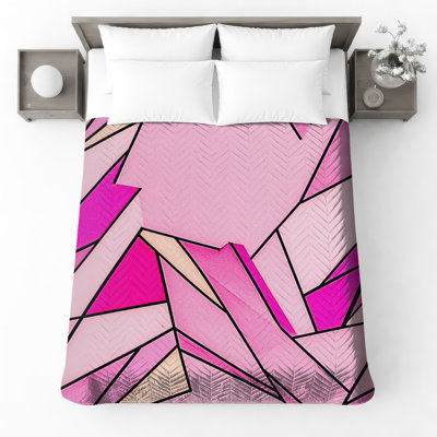 Couvre-lit matelassé à formes géométriques roses 