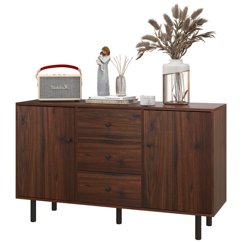 Rustic Brown Wooden Sideboard Buffet Cabinet with Metal Legs