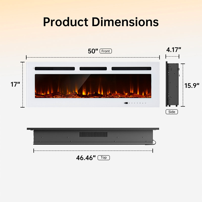 Electric Fireplace Recessed And Wall Mounted, Fireplace Heater With Touch Screen And Remote Control, Adjustable Flame Color, 750w/1500w