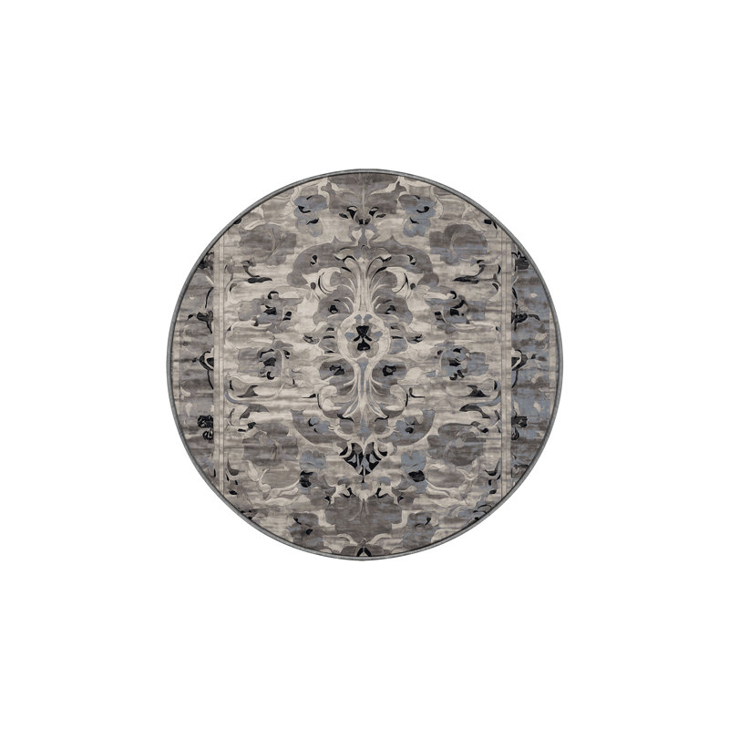Tapis gris lavable à la machine, Rond 3 pi