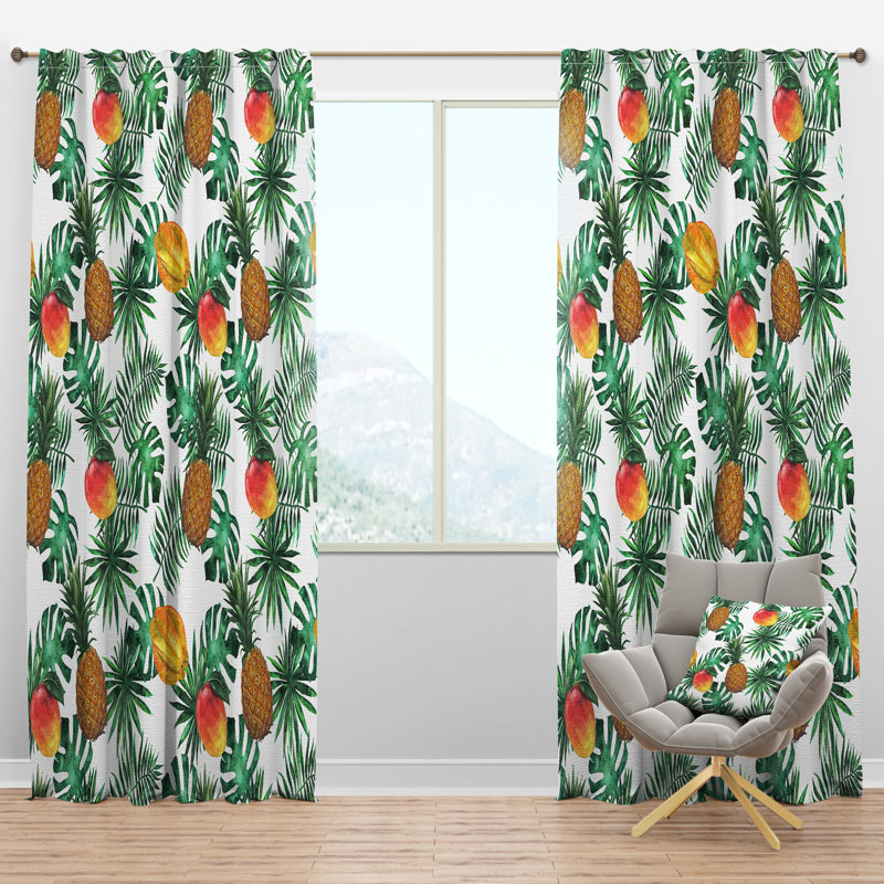 Panneau de rideau simple semi-diaphane avec passe-tringle Tropical, l 52 po x L 90 po