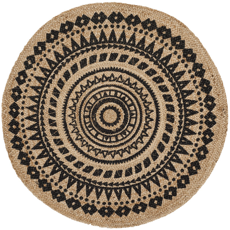 Desjardins Natural Fiber Hand Woven Jute Southwestern Rug, Round 8'