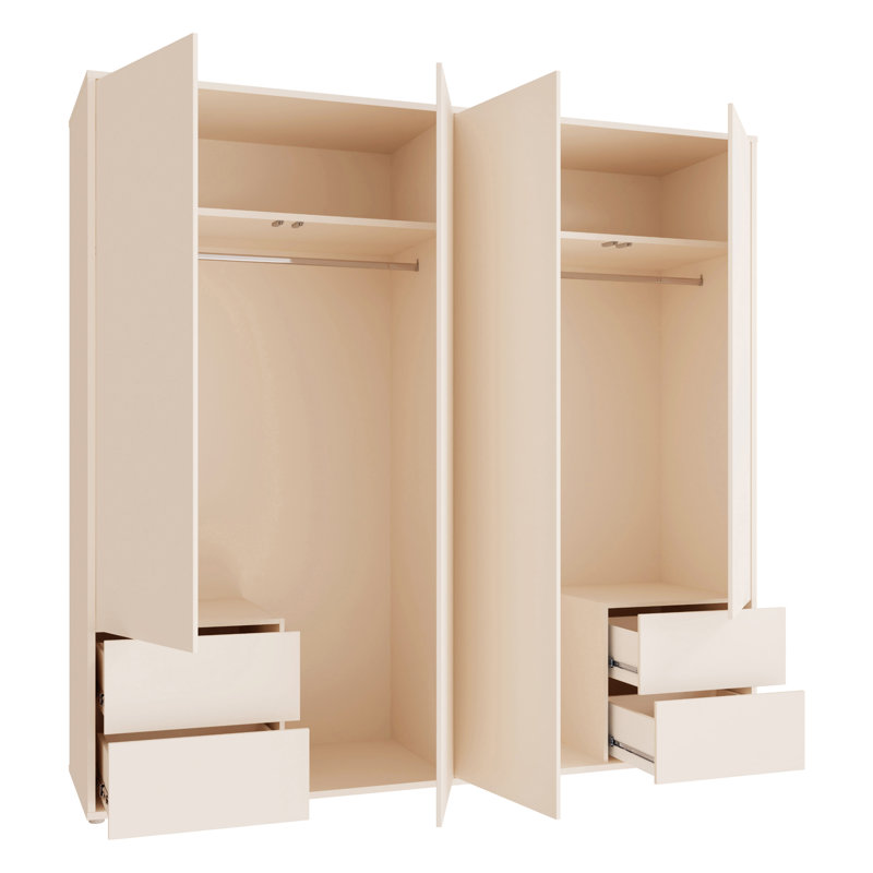 Rydar Modern minimalistic wardrobe with 4 doors and 4 drawers, push-to-open, engineered wood, beige, 223.9 cm W x 214.3 cm H x 60 cm D