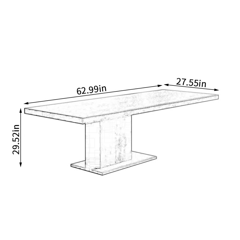 Ash Solid Wood Top Dining Table, 27.55" W x 62.99" L