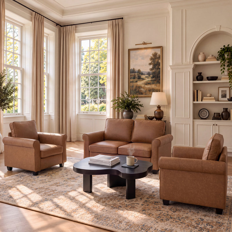 3 Piece Loveseat Living Room Set, Brun