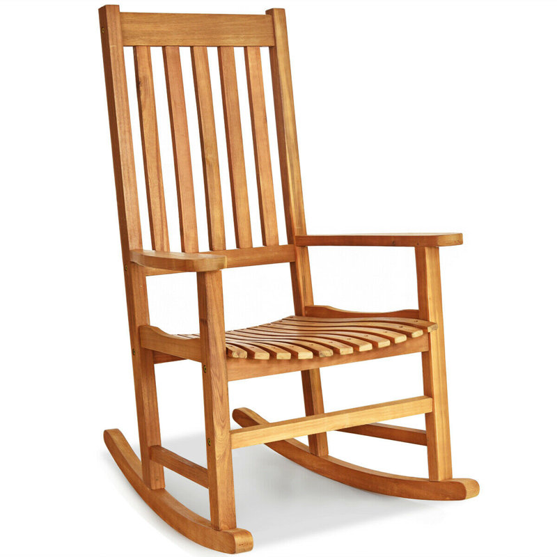 Natural Eucalyptus Wood Outdoor Rocking Chair with Arms