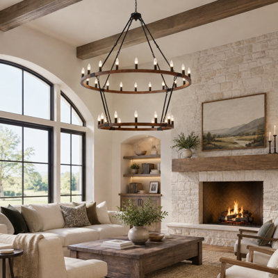2 Tier 32-Light Wagon Wheel Chandelier Round Pendant Light Fixture
