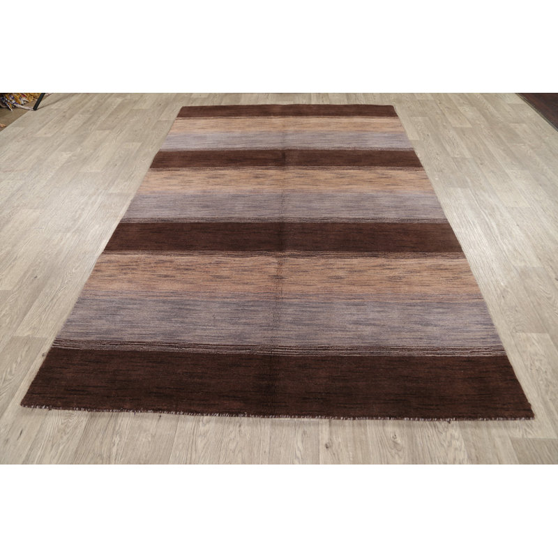 Tapis unique en laine noué à la main brun / gris nouvel âge 5 pi 3 po x 8 pi 4 po