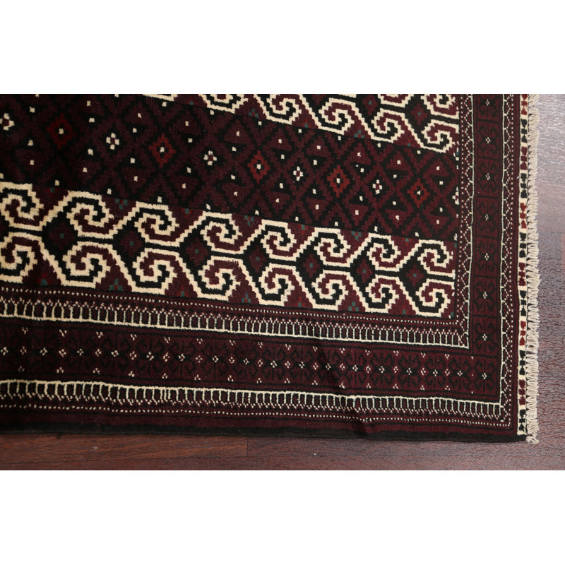 Tapis brun en laine noué à la main de conception unique 2 pi 6 po x 3 pi 11 po Hashir