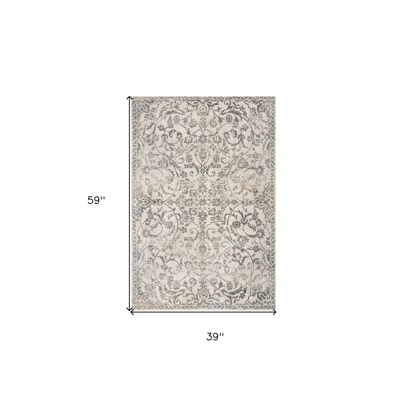 Crouch 8' Ivory Floral Runner Rug, Rectangle 3'3" x 4'11"