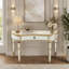 Console à miroir demi-lune 47 po avec tiroir en verre cannelé et poignée en cristal-132380516