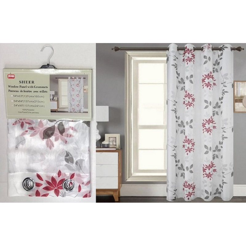 Paire de rideaux transparents avec œillets, 54 po x 84 po, Rouge