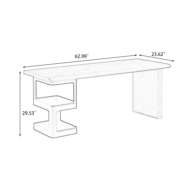 Brown + Black Rectangular Solid Wood  desk, 29.53" H x 62.99" W x 23.62" D