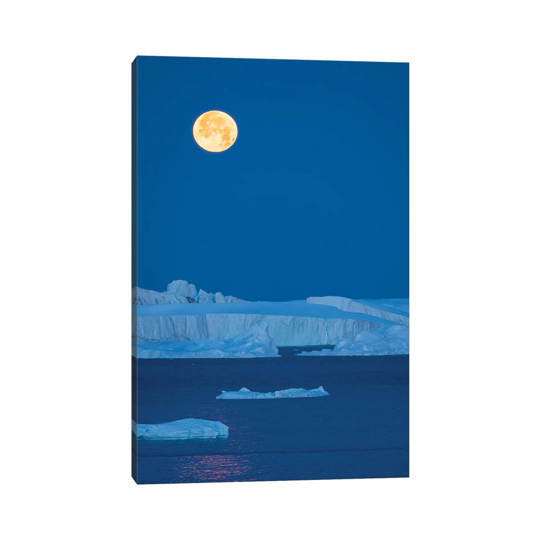 Full Moon. Ilulissat Icefjord Also Called Kangia Or Ilulissat Kangerlua At Disko Bay by Martin Zwick - Wrapped Canvas Print