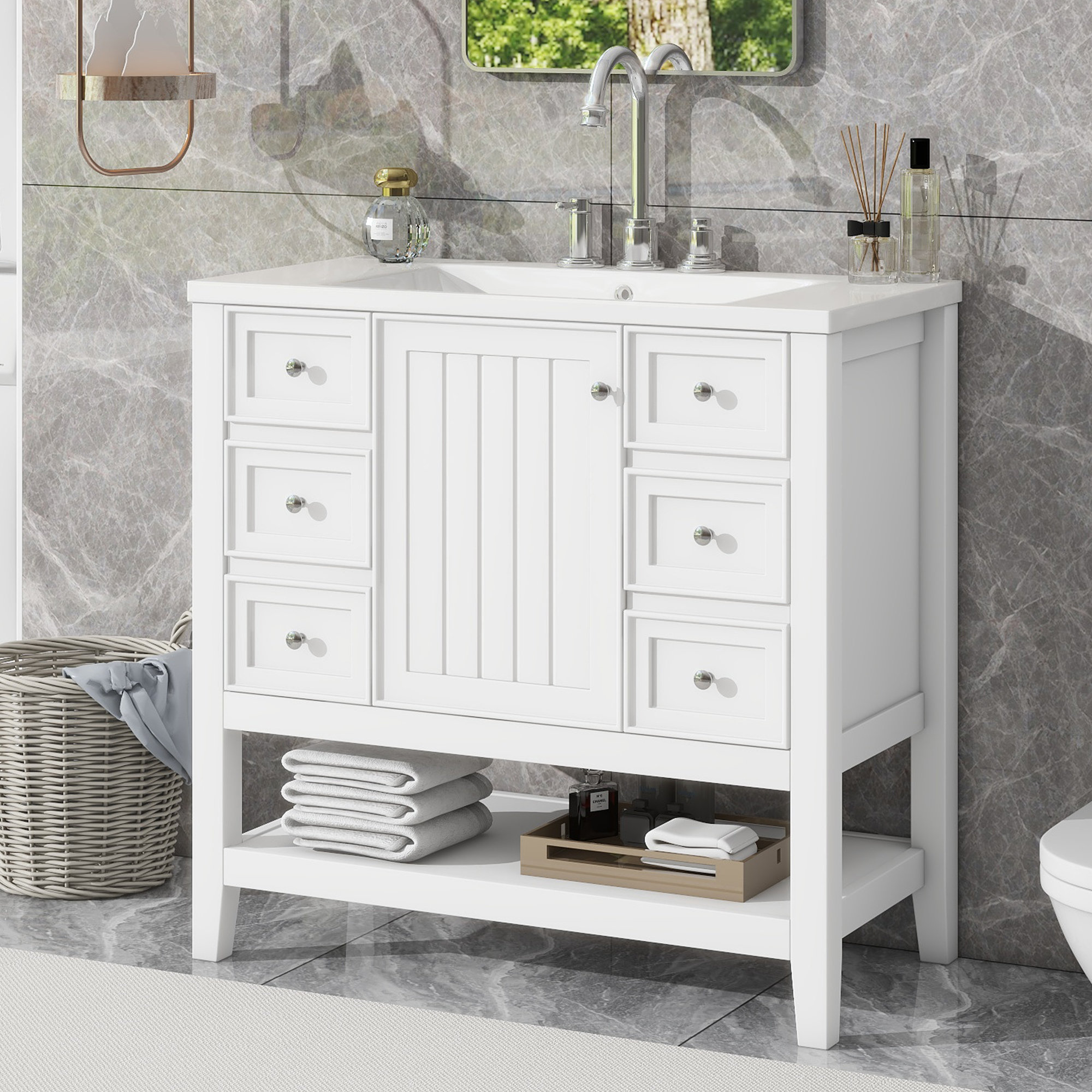 Winston Porter Oketa 36'' Single Bathroom Vanity with Ceramic Top | Wayfair