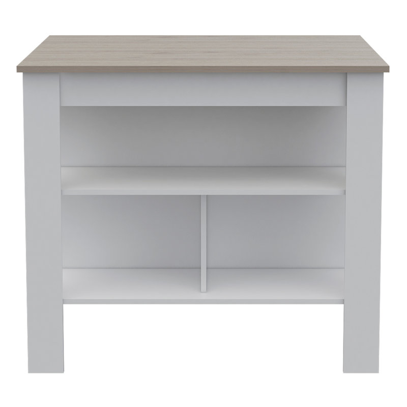Cala Kitchen Island Antibacterial, Three Shelves, Four Legs  -Light Oak / White, 27.5" H x 27.5" W x 40.5" D