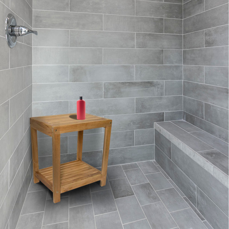 Natural Teak Wood Spa Shower Bench with Shelf