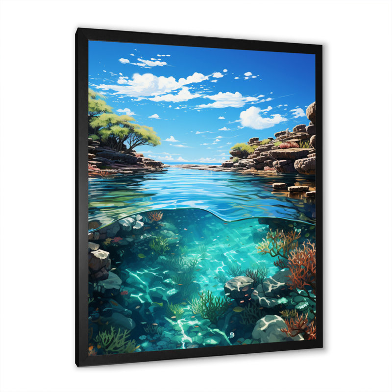 Australie, grande barrière de corail I - reproduction sur toile, H 32 po x l 24 po x P 1 po, Cadre simple noir