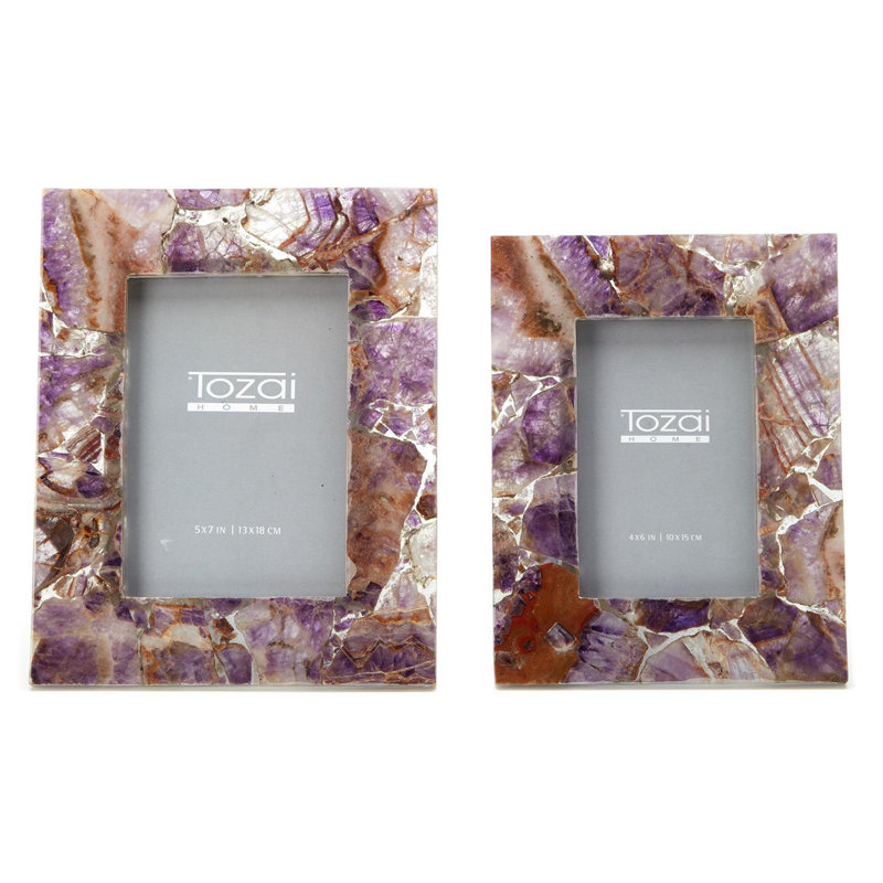 Large Amethyst and Stone Tabletop Picture Frames Set