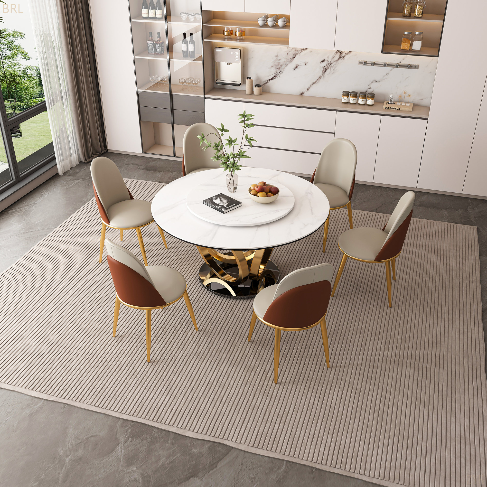 Everly Quinn Round Dining Table With 360° Smooth Lazy Susan - Stain ...