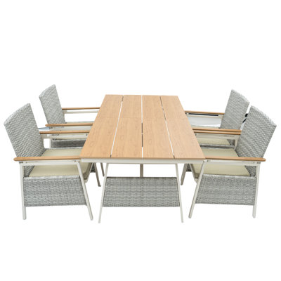 5-Pieces Patio Dining Sets, A 63"W Dining Table And 4 Wicker Design With Aluminum Alloy Legs Dining Chairs For Outdoor Indoor