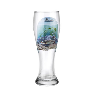 Verres Pilsner Victoria Bella de fabrication européenne. Verre à bière 14 oz (415 ml) pour une meilleure rétention de la tête, des arômes et de la saveur. Le pêcheur dans un bateau gonflable. Le motif de poisson chat.