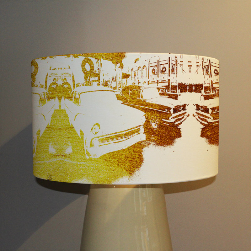 Cotton Drum Lamp Shade ( Uno ), Yellow, 22cm H x 25cm W x 25cm D