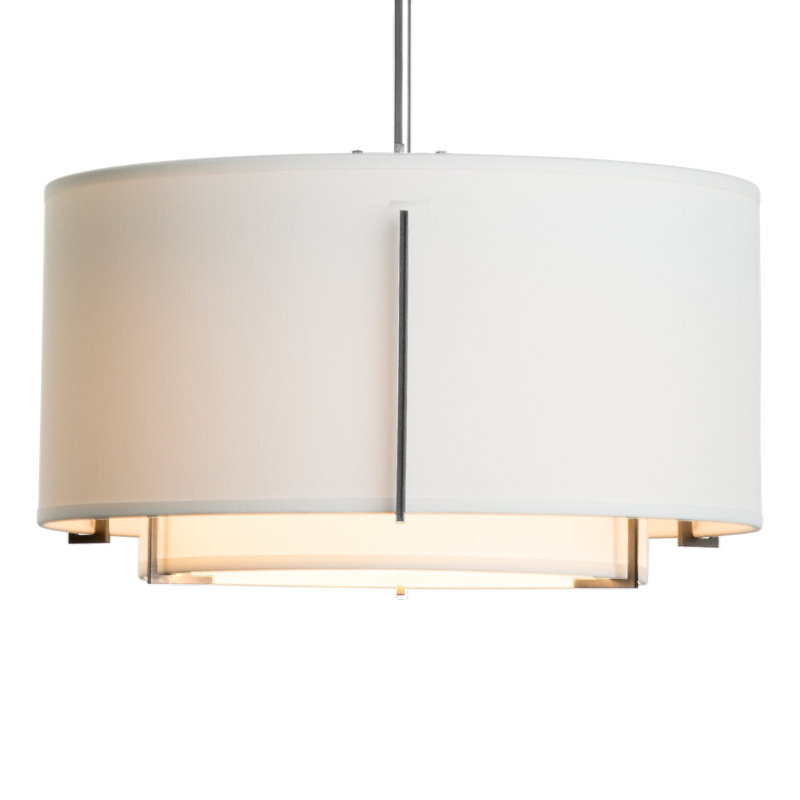 Exos 3 - Light Unique/Statement Drum Chandelier, Natural Anna, 12" H x 28" W x 28" D, Sterling