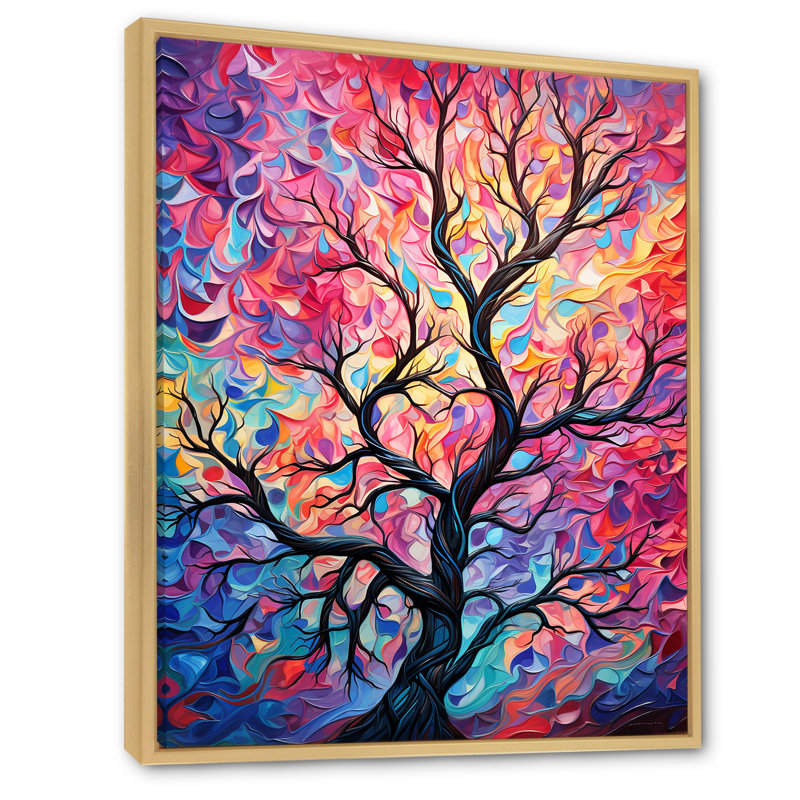 «Pink Tree Essence I» - art mural arbre, H 20 po x l 12 po x P 1 po, Cadre flottant brun