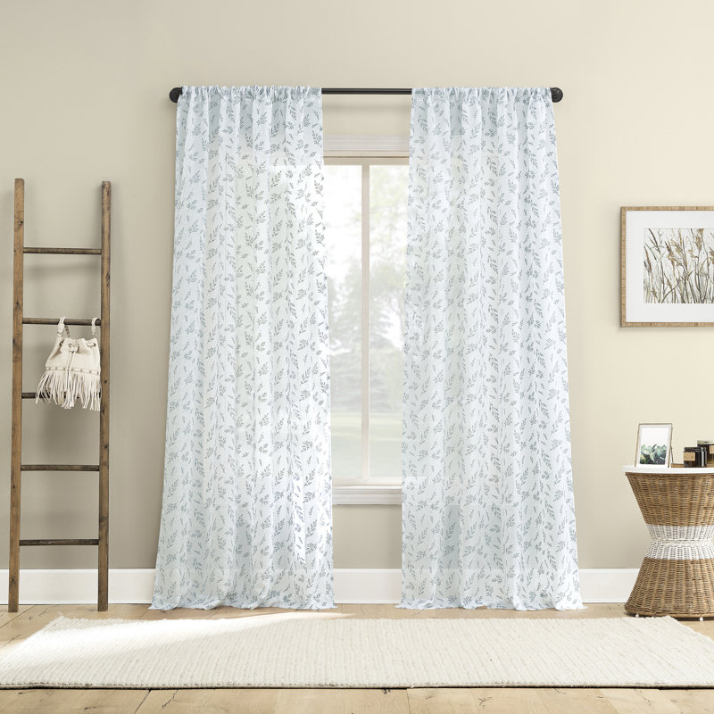 Briarwood Delicate Leaf Textured Sheer Rod Pocket Curtain Panel, Blue, 50" W x 84" L