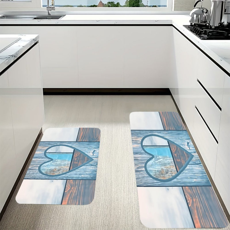 Ensemble de 2 tapis de cuisine en bois bleu