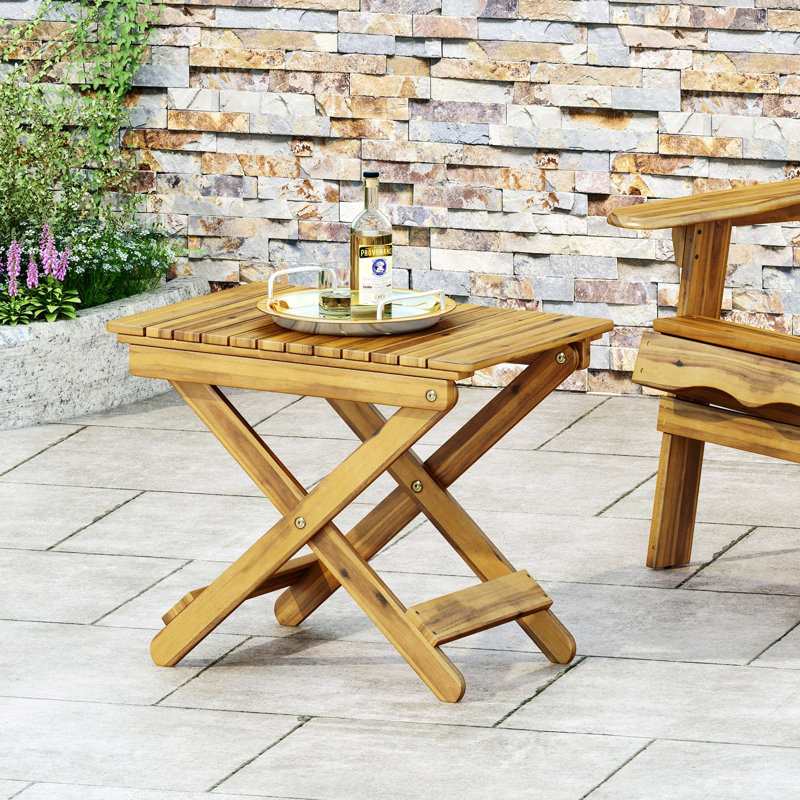 Table de bout Abriele, table d'appoint pliante d'extérieur, petite table d'appoint, Naturel